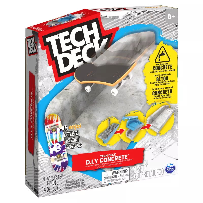 Tech Deck DIY opakovane použiteľná modelárska stavebnica z betónu s exkluzívnym Enjoi fingerboard, rail, formy, skatepark kit, detská hračka pre chlapcov a dievčatá od 6 rokov