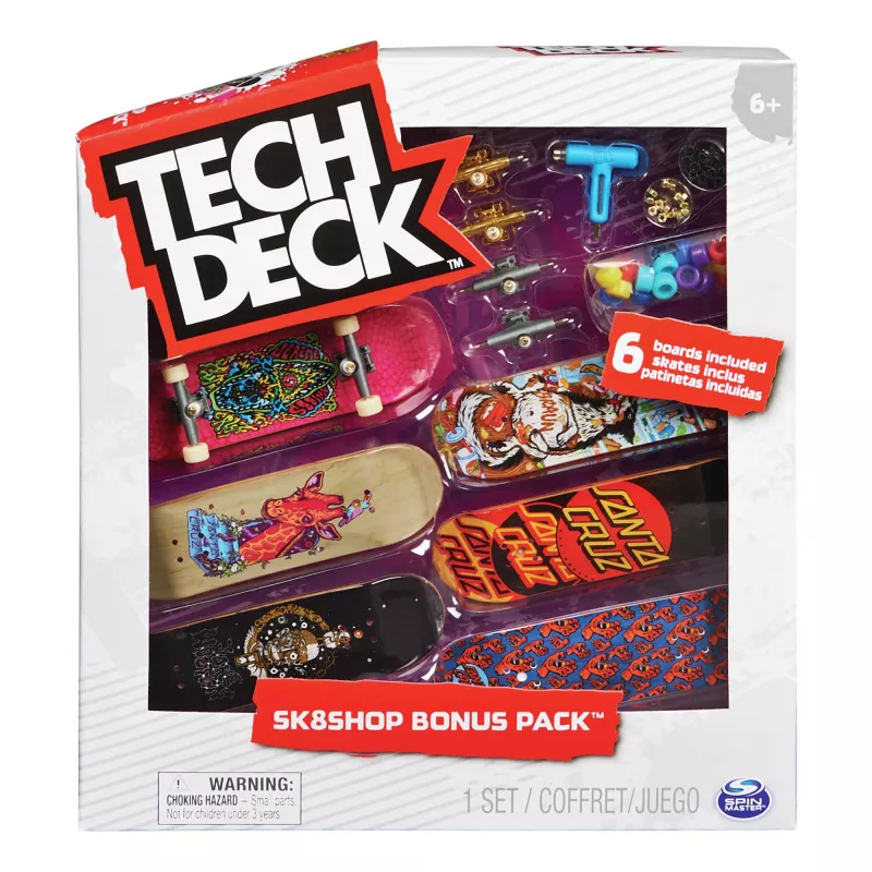 Tech Deck, Sk8shop Fingerboard Bonus Pack, zberateľské a prispôsobiteľné mini skateboardy (štýly sa môžu líšiť)