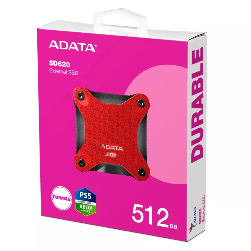 Externý SSD ADATA SD620 512 GB, USB 3.2 Gen 2 Micro-USB B, červená, silikónové puzdro