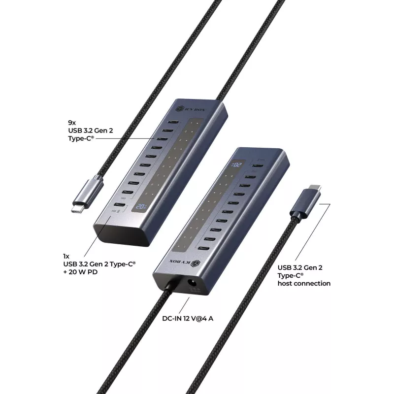 USB hub icybox IB-HUB1450-C31 — 10 portov, USB 3.2