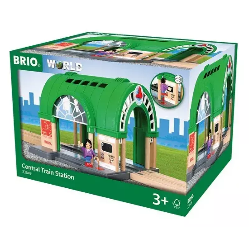BRIO World 33649 Hlavná stanica s automatom na lístky, Zelená/Sivá
