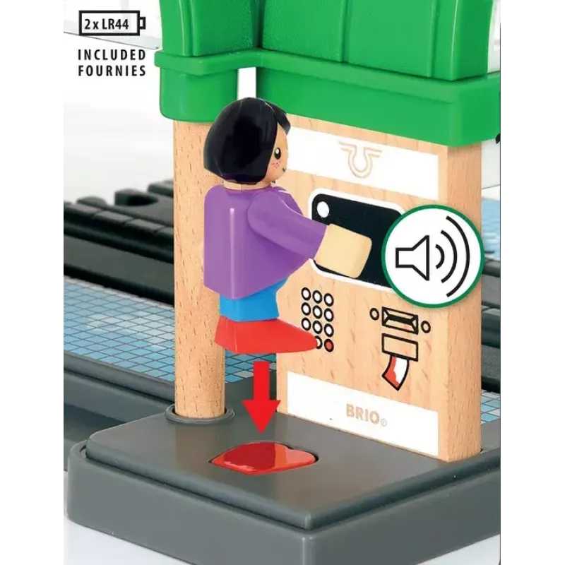 BRIO World 33649 Hlavná stanica s automatom na lístky, Zelená/Sivá