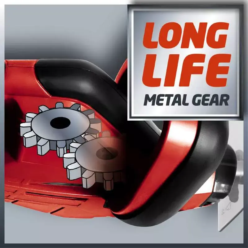 Einhell GE-CH 1846 Li Kit akumulátorové nožnice na živý plot, 18 V, lítium-iónový akumulátor 2,0 Ah, dvojitý nôž, dĺžka rezu 52 cm, červené/čierne