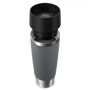 Cestovný hrnček EMSA Classic Grande 500 ml — sivá nehrdzavejúca oceľ, silikónový kryt, polypropylénové viečko, Ø 8,3 cm × 240 mm