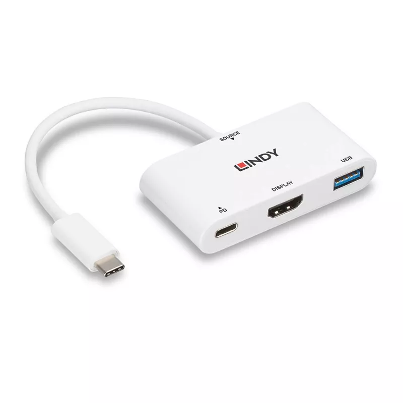 Lindy USB 3.2 Type-C na HDMI konvertor s USB Type-A portom a Power Delivery
