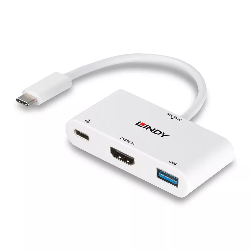 Lindy USB 3.2 Type-C na HDMI konvertor s USB Type-A portom a Power Delivery