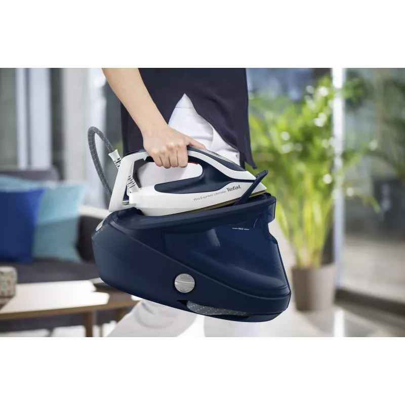 Tefal Pro Express Ultimate II GV9720 naparovacia žehlička s generátorom pary, 3000 W, 1,2 l, žehliaca plocha Durilium Airglide Autoclean Ultra Thin, modrá/biela