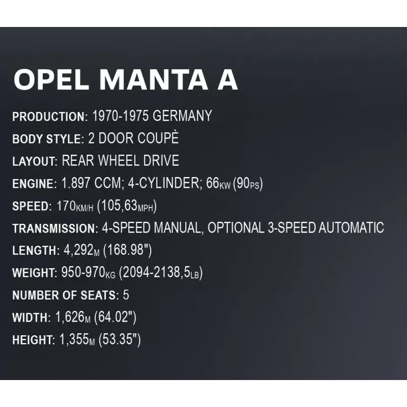 Stavebnica Cobi Opel Manta A 1970 model v mierke 1:12, sada kociek