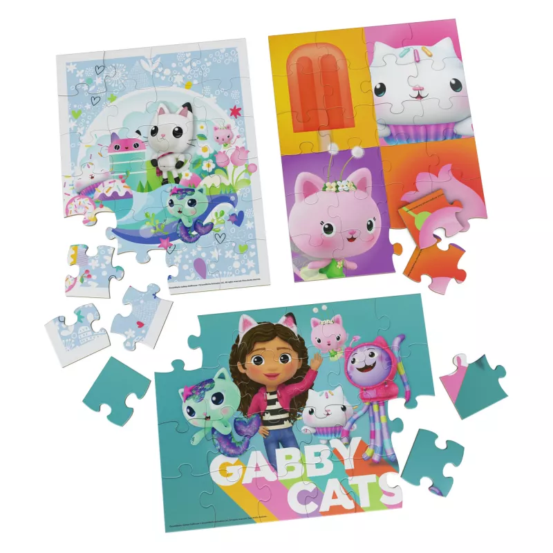 Hry Gabby’s Dollhouse, 3 drevené puzzle 24-dielne puzzle s drevenou úložnou krabicou detské puzzle, pre predškolákov od 3 rokov