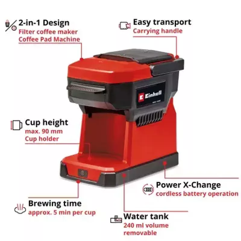 Filtračný kávovar Einhell 0,24 L TE-CF 18 Li-Solo