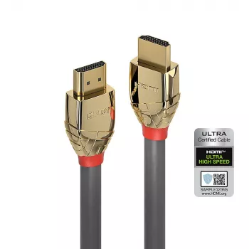 Lindy 2m Ultra High Speed HDMI kábel, Gold Line, 2 m, HDMI Type-A (štandard), HDMI Type-A (štandard), 48 Gbit/s, Sivá