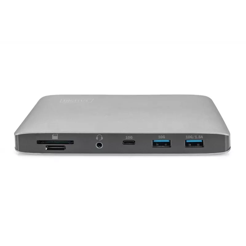 DIGITUS dokovacia stanica USB-C – 2x USB Type-C / 2x USB 3.0 10 Gbit/s / USB 3.0 5 Gbit/s / 2x DP / GbE / Micro-SD / SD / 3,5 mm – 60 W USB Power Delivery
