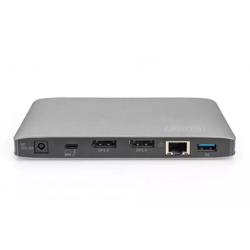 DIGITUS dokovacia stanica USB-C – 2x USB Type-C / 2x USB 3.0 10 Gbit/s / USB 3.0 5 Gbit/s / 2x DP / GbE / Micro-SD / SD / 3,5 mm – 60 W USB Power Delivery