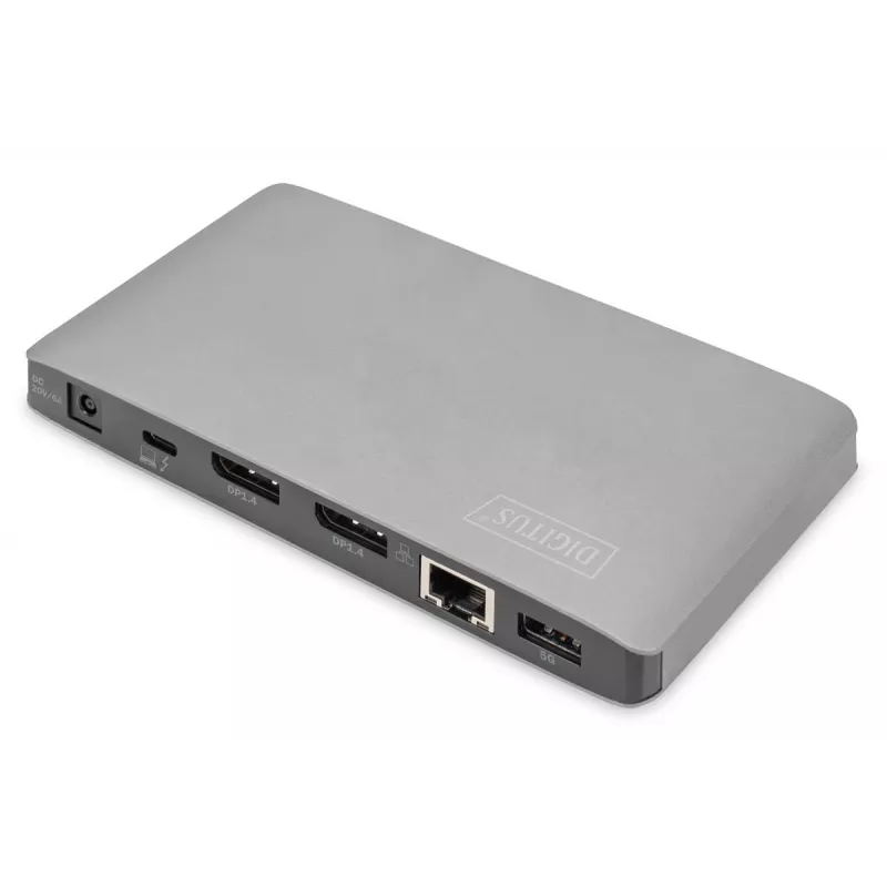 DIGITUS dokovacia stanica USB-C – 2x USB Type-C / 2x USB 3.0 10 Gbit/s / USB 3.0 5 Gbit/s / 2x DP / GbE / Micro-SD / SD / 3,5 mm – 60 W USB Power Delivery