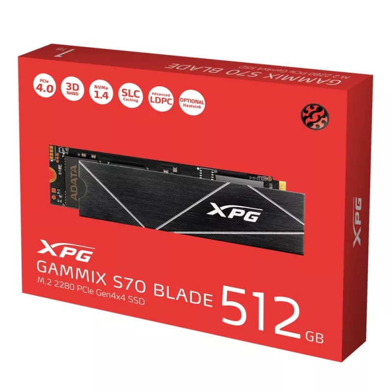 SSD M.2 512 GB ADATA XPG GAMMIX S70 BLADE — PCIe 4.0 NVMe, čítanie 7400 MB/s, zápis 2600 MB/s