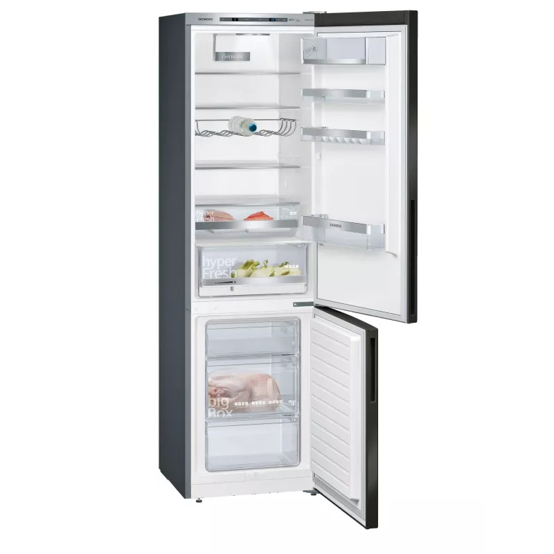 Siemens iQ500 KG39E8XBA voľne stojaca chladnička s mrazničkou, 343 l (249 l + 94 l), 201 cm, energetická trieda B, čierna / nehrdzavejúca oceľ