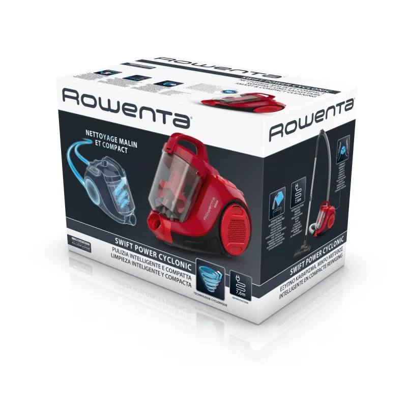 Rowenta Swift Power Cyclonic RO2913 bezvreckový podlahový vysávač, 3-stupňová filtrácia, červený