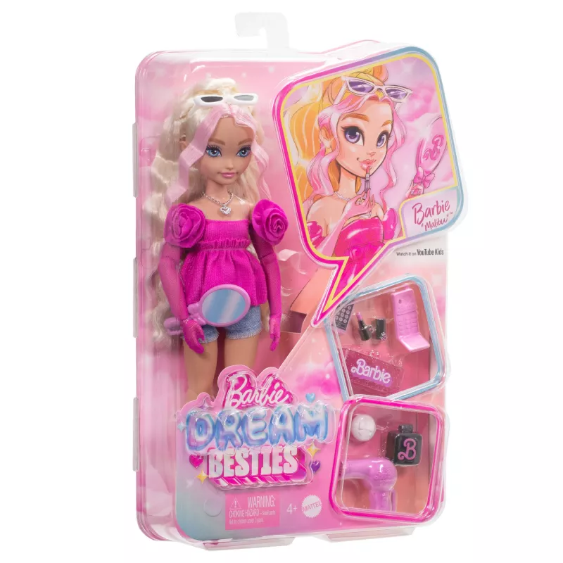 Barbie Dream Besties „Malibu“ módna bábika s 8 make-up a vlasovými doplnkami