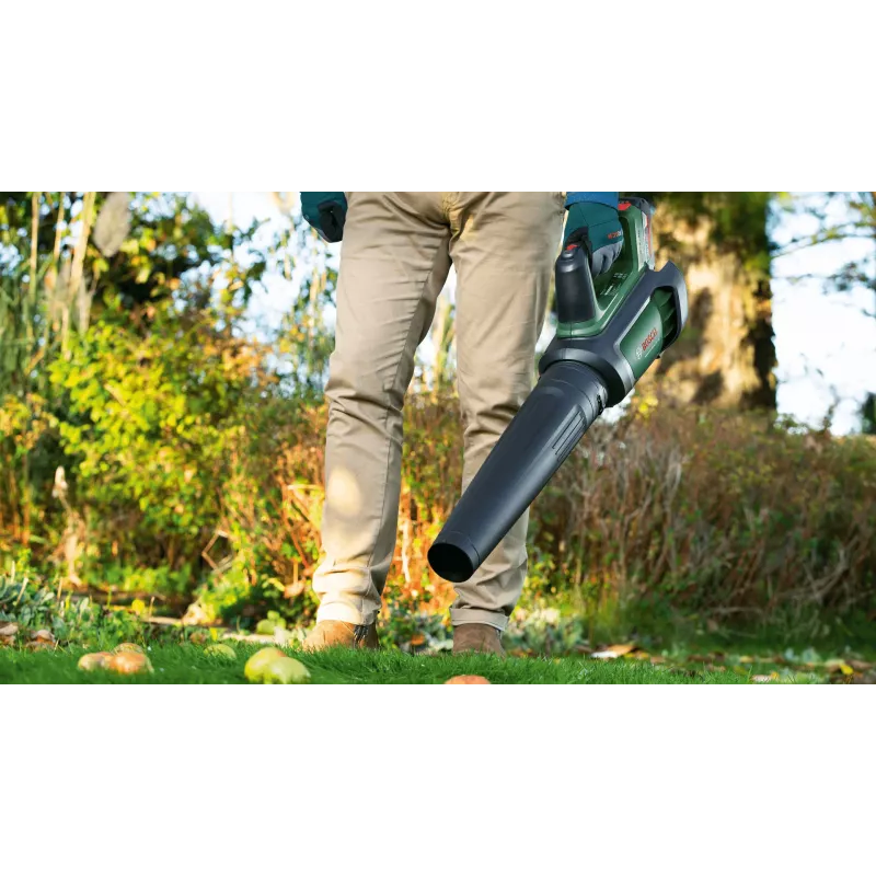 Bosch AdvancedLeafBlower 36V-750 akumulátorový fúkač lístia, 36 V, 1x 2,0 Ah, nabíjačka, 750 m³/h, 100-200 km/h, bezuhlíkový, 3,5 kg, zelený/čierny