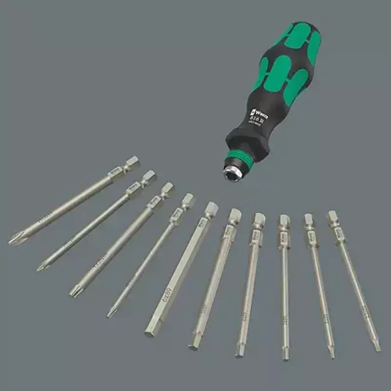 Wera 9532 05136042001 dielenská súprava na nitovanie reťazí, 20 ks, vrátane prepínateľnej račne na bity 1/4", čierna/zelená