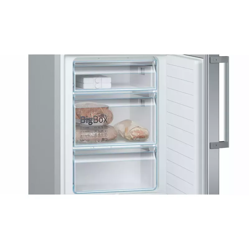 Bosch Serie 6 KGE398IBP kombinovaná chladnička s mrazničkou, 343 l (249 l chladnička / 94 l mraznička), energetická trieda B, 201 cm, vymeniteľné otváranie dverí, nerezová oceľ