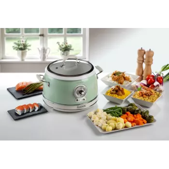 Ariete 2904 Hrniec na ryžu – Elektrický hrniec na ryžu s keramickou misou – Domáce sushi – Multivarič – Vintage Line – 3,5 L – 650 W – Zelená