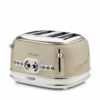 Ariete 156 4-slotový vintage hriankovač, 1600 W, 6 stupňov zhnednutia, lakovaná nerezová oceľ v pastelovo béžovej, bez klieští na sendviče