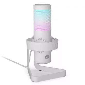 PC mikrofón ENDORFY AXIS Streaming White — USB, kardioidný, 30–18 kHz, 192 kHz/24-bit, stojan na stôl, stlmenie, výstup na slúchadlá