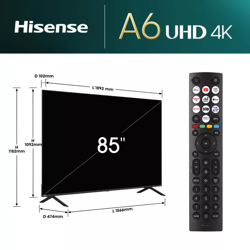 Hisense 85E6NT 2,16 m (85 palcov) 4K Ultra HD Smart TV Wi-Fi čierna 400 cd/m²