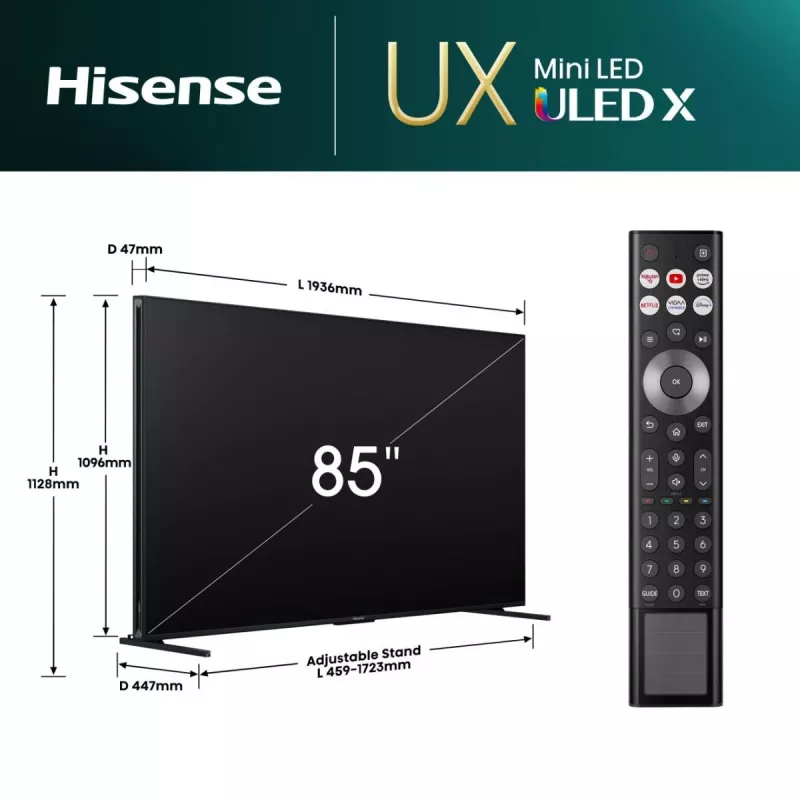 Hisense 85UXNQ QLED televízor 4K Ultra HD 215 cm (85 palcov), 120 Hz, AMD FreeSync, trojitý tuner, čierny