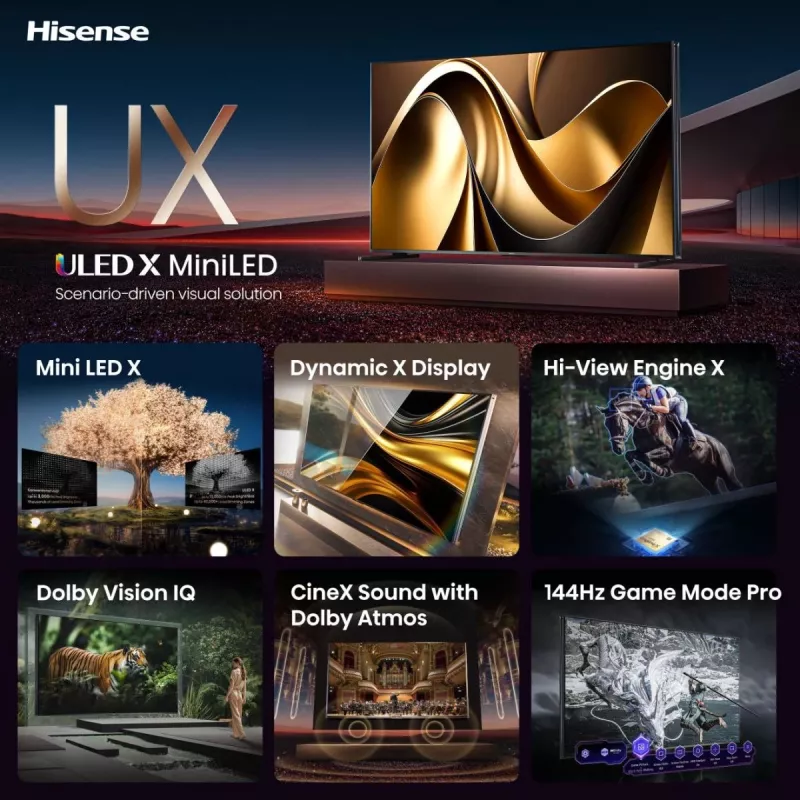 Hisense 85UXNQ QLED televízor 4K Ultra HD 215 cm (85 palcov), 120 Hz, AMD FreeSync, trojitý tuner, čierny