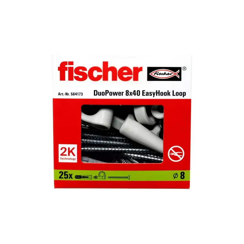 Sada skrutkovacích hákov a hmoždiniek Fischer 564173 25 kusov plast 8 mm