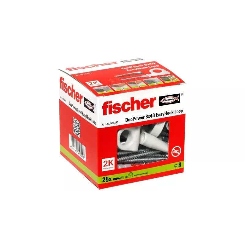 Sada skrutkovacích hákov a hmoždiniek Fischer 564173 25 kusov plast 8 mm