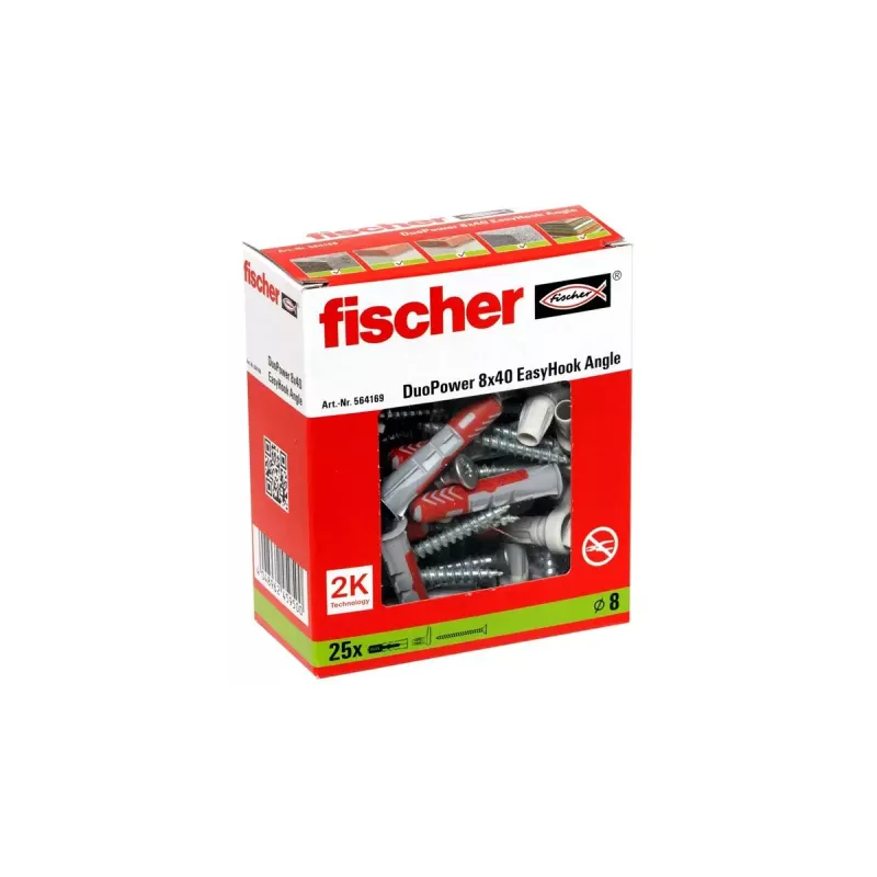 Sada skrutkovacích hákov a hmoždiniek Fischer 564169 25 kusov plast 8 mm