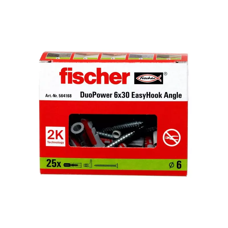 Sada skrutkovacích hákov a hmoždiniek Fischer 564168 25 kusov 6 mm otvor