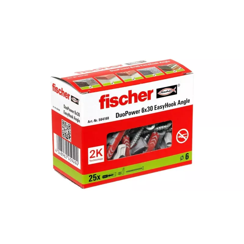 Sada skrutkovacích hákov a hmoždiniek Fischer 564168 25 kusov 6 mm otvor