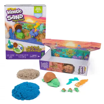 Kinetic Sand, Project Planet Turtle Beach s 397g hracieho piesku, nástrojmi a formičkami, udržateľné ekologické materiály, senzorická hračka pre deti