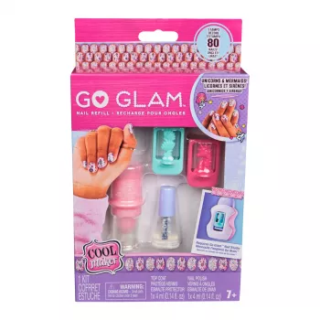 Cool Maker, GO GLAM sada na nechty na doplnenie, dizajny jednorožca a morskej panny, 80 nechtov na styling (obal sa môže líšiť), tvorivá hračka pre deti od 7 rokov