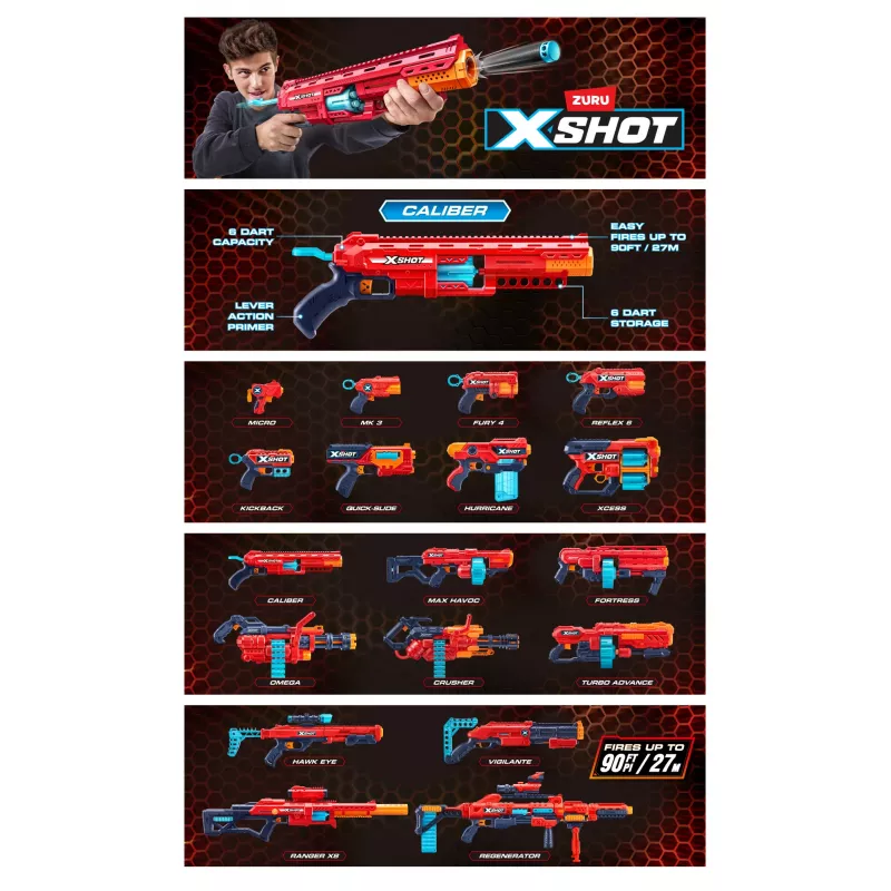 ZURU XSHOT Excel 36675 Caliber blaster na šípky, dosah 27 m