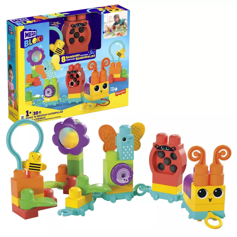 Stavebnica MEGA BLOKS Move 'n Groove Caterpillar od MATTEL — 30 dielov, plast, viacfarebná, od 1 roka