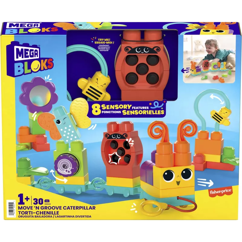 Stavebnica MEGA BLOKS Move 'n Groove Caterpillar od MATTEL — 30 dielov, plast, viacfarebná, od 1 roka
