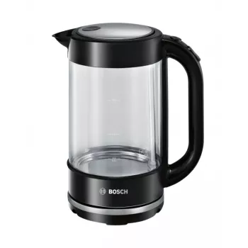 Elektrická rýchlovarná kanvica Bosch TWK70B03 1,7 l, 2400 W, sklenené telo, čierna/transparentná