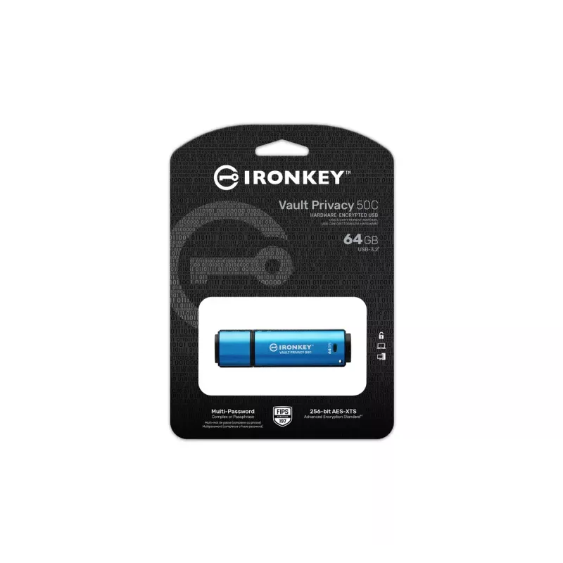 Kingston Technology IronKey 64GB USB-C Vault Privacy 50C AES-256 šifrovaný, FIPS 197