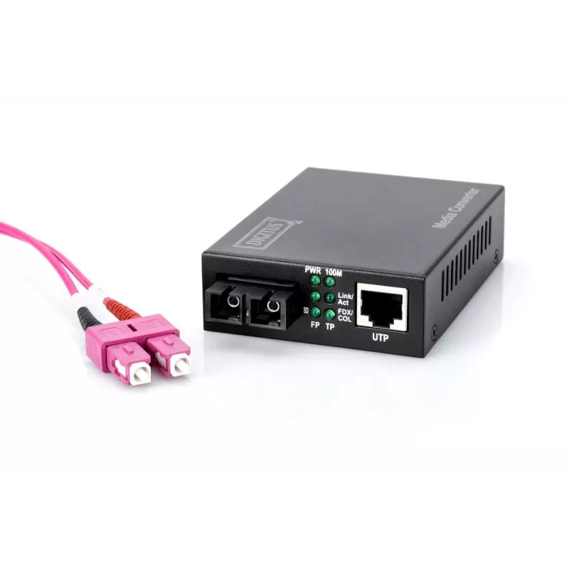 DIGITUS mediálny konvertor, multimode 10/100Base-TX na 100Base-FX, vrát. napájací zdroj SC konektor samec, až do 2 km