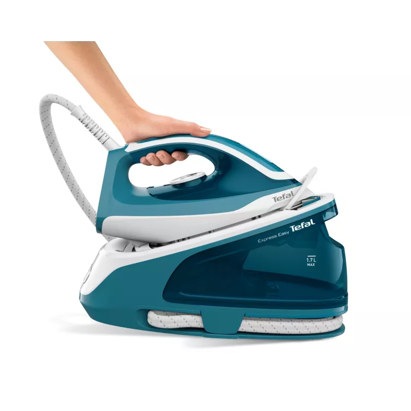 Tefal Express Easy SV6131E0 naparovacia žehliaca stanica, 5,8 bar, 120 g/min, parný ráz 350 g/min, 1,7 l, automatické vypnutie, biela/tyrkysová