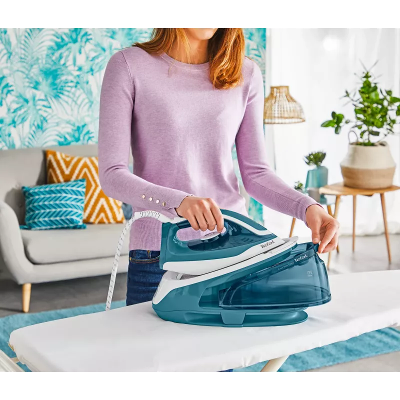 Tefal Express Easy SV6131E0 naparovacia žehliaca stanica, 5,8 bar, 120 g/min, parný ráz 350 g/min, 1,7 l, automatické vypnutie, biela/tyrkysová