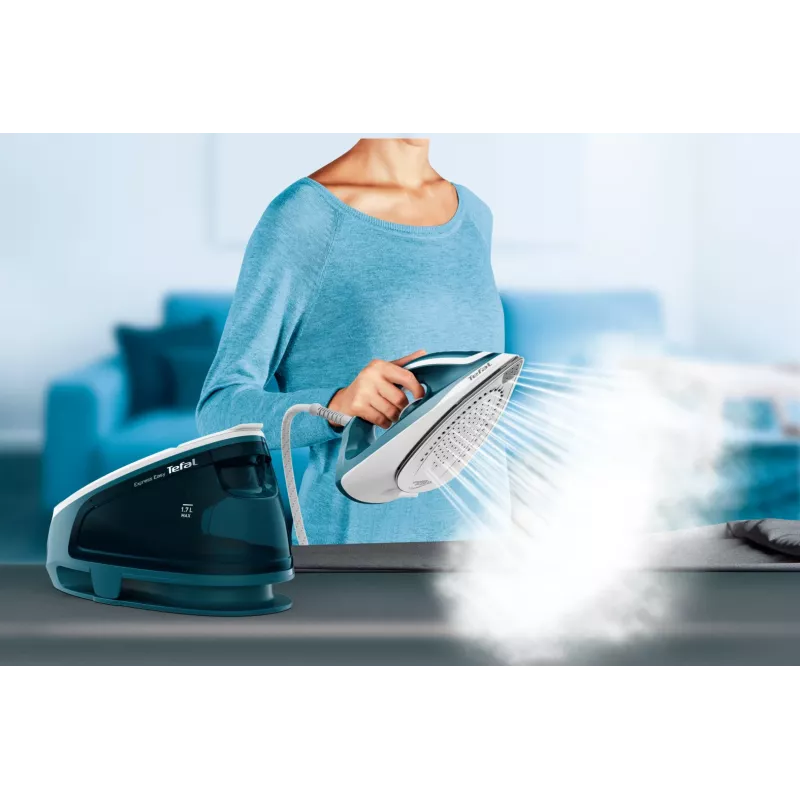 Tefal Express Easy SV6131E0 naparovacia žehliaca stanica, 5,8 bar, 120 g/min, parný ráz 350 g/min, 1,7 l, automatické vypnutie, biela/tyrkysová