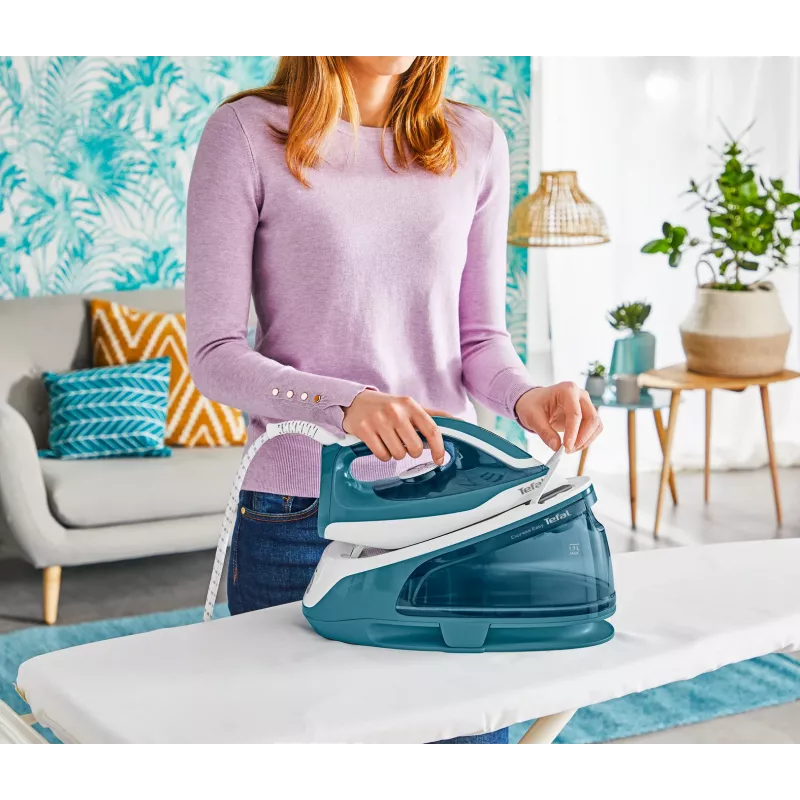 Tefal Express Easy SV6131E0 naparovacia žehliaca stanica, 5,8 bar, 120 g/min, parný ráz 350 g/min, 1,7 l, automatické vypnutie, biela/tyrkysová