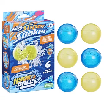 Vodné balóny HASBRO Nerf Super Soaker Hydro Balls — zabudovaná nádrž na vodu, 6 ks, plast, modro/žltá, vek 6+