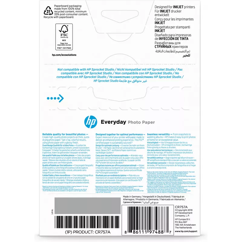 HP Everyday fotografický papier, lesklý, 200 g/m², 10 x 15 cm (101 x 152 mm), 100 listov